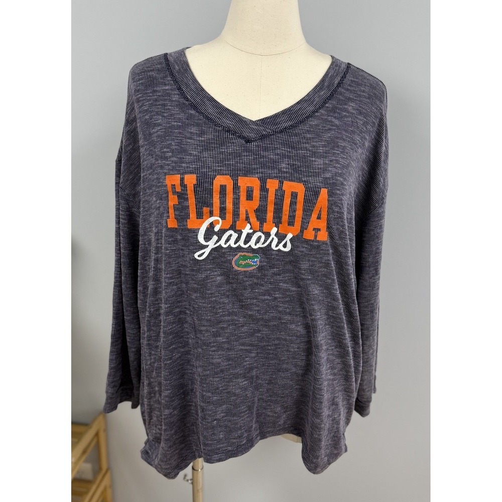 NWT Florida Gators Women's M Ribbed Long Sleeve Shirt Navy Space Dye Graphic